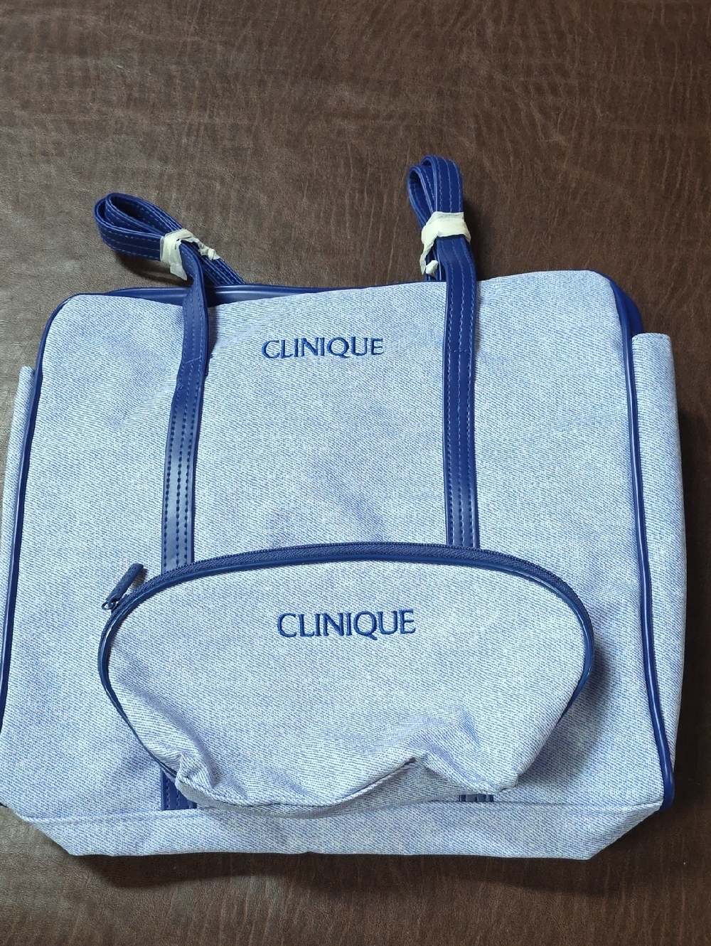 New 12x11 Light Blue Dbl Handle Tote Rare Bag & Small Bag Clinique Waterproof